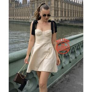 ZARA Linen Blend Bow Strap Mini Dress NWT